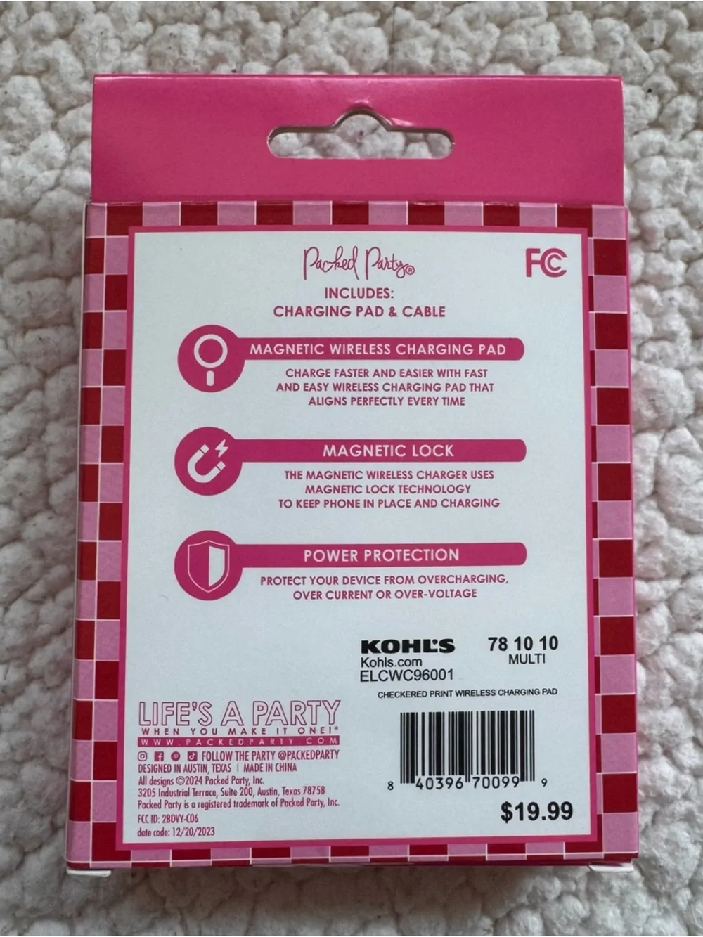Packed Party Magnetic Wireless Charging Pad Pink Checkered iPhone
